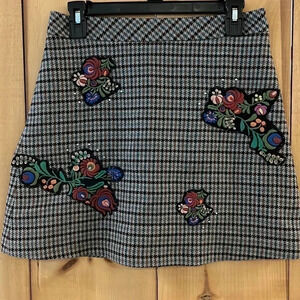 Zara Womens Flower Embroidered Plaid Skirt Size M